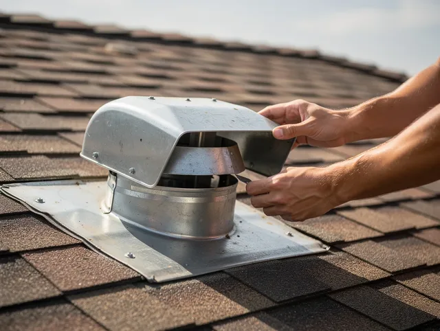 Ellington Dryer Vent Cleaning certified technician safely cleaning a roof-mounted dryer vent in Ellington