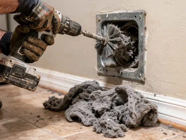 Certified Ellington Dryer Vent Cleaning technician performing dryer vent cleaning in Ellington