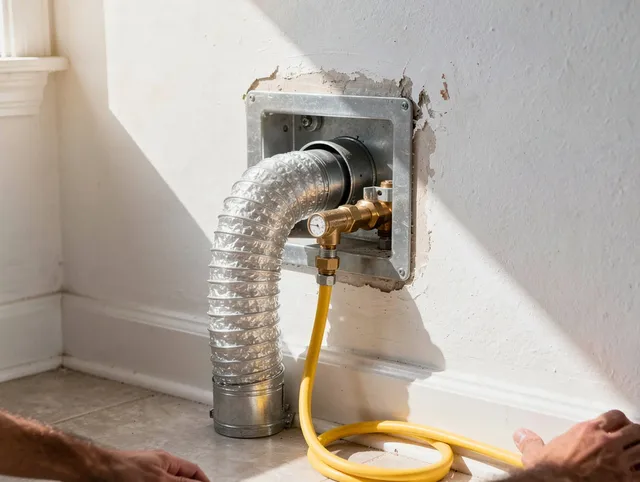Ellington Dryer Vent Cleaning certified technician performing specialized gas dryer vent cleaning in Ellington